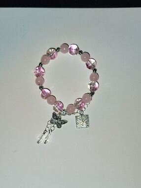 Pink Beaded Butterfly Charm Bracelet